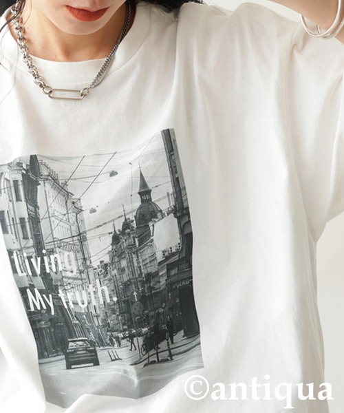 antiqua(アンティカ)の「フォトロゴTシャツ(Tシャツ/カットソー・レディース・チャコールグレー/オフホワイト・ONESIZE)」の2枚目の写真