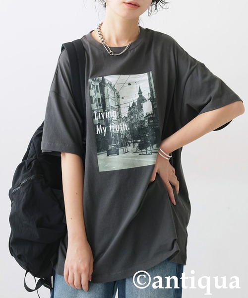 antiqua(アンティカ)の「フォトロゴTシャツ(Tシャツ/カットソー・レディース・チャコールグレー/オフホワイト・ONESIZE)」の15枚目の写真
