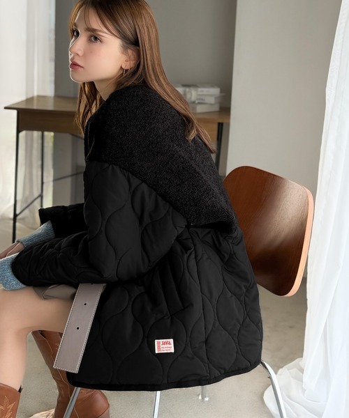 Java(ジャバ)の「《JaVaジャバコラボ》軽くて暖かい、旬顔ボア切替♪ノーカラーひょうたんキルティングコート(ノーカラージャケット・レディース・ブラック/カーキ/キャメル/アイボリー・X-LARGE/SMALL/MEDIUM/LARGE)」の13枚目の写真