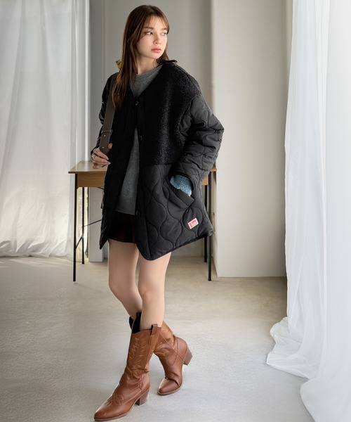 Java(ジャバ)の「《JaVaジャバコラボ》軽くて暖かい、旬顔ボア切替♪ノーカラーひょうたんキルティングコート(ノーカラージャケット・レディース・ブラック/カーキ/キャメル/アイボリー・X-LARGE/SMALL/MEDIUM/LARGE)」の14枚目の写真