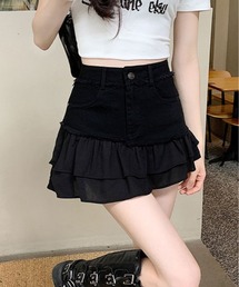 パンツ付き デニム フリル ミニスカート