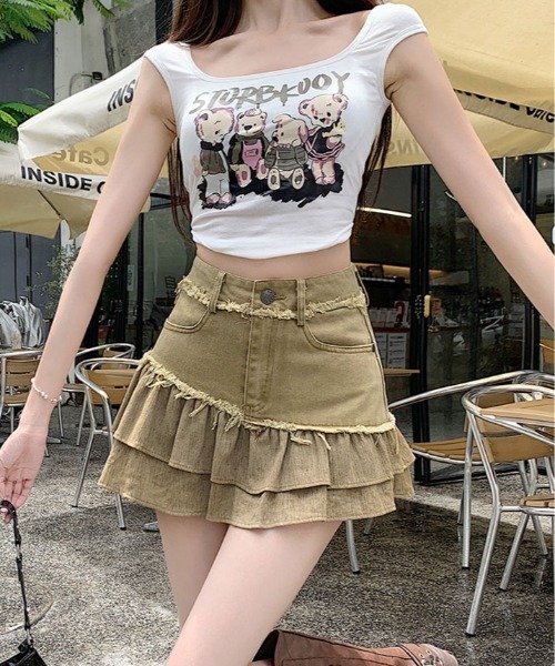 kirakiraShop(キラキラショップ)の「パンツ付き デニム フリル ミニスカート(デニムスカート・レディース・グレー/ブラック/カーキ・S/M/L)」の22枚目の写真