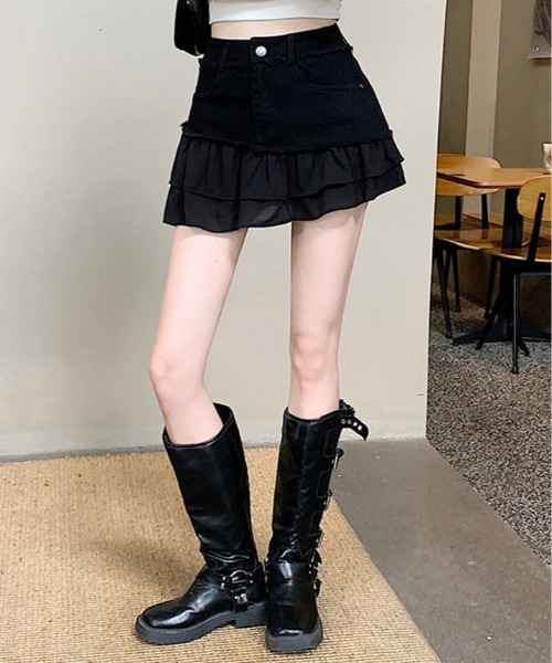 kirakiraShop(キラキラショップ)の「パンツ付き デニム フリル ミニスカート(デニムスカート・レディース・グレー/ブラック/カーキ・S/M/L)」の13枚目の写真