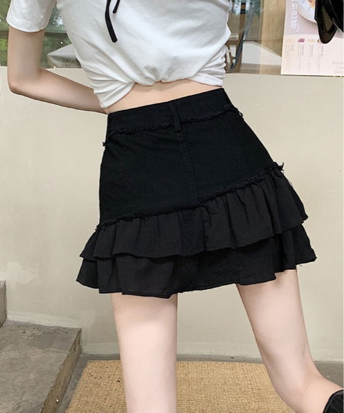 kirakiraShop(キラキラショップ)の「パンツ付き デニム フリル ミニスカート(デニムスカート・レディース・グレー/ブラック/カーキ・S/M/L)」の12枚目の写真