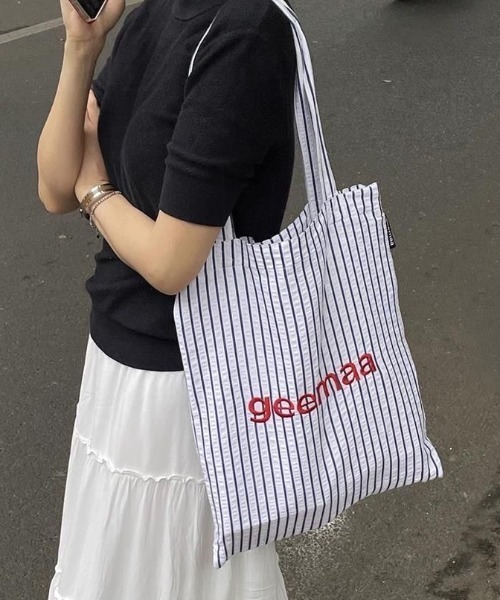 Vipoa(ヴィポア)の「ストライプ&ロゴ トートバッグ(トートバッグ・レディース・イエロー/ピンク/ホワイト・FREE)」の1枚目の写真