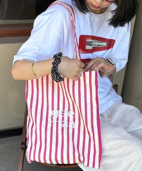 Vipoa(ヴィポア)の「ストライプ&ロゴ トートバッグ(トートバッグ・レディース・イエロー/ピンク/ホワイト・FREE)」の3枚目の写真