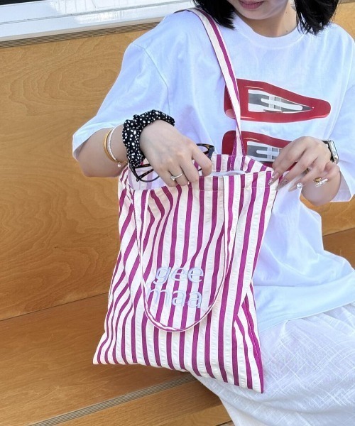 Vipoa(ヴィポア)の「ストライプ&ロゴ トートバッグ(トートバッグ・レディース・イエロー/ピンク/ホワイト・FREE)」の16枚目の写真