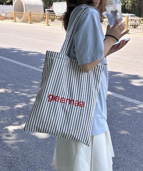 Vipoa(ヴィポア)の「ストライプ&ロゴ トートバッグ(トートバッグ・レディース・イエロー/ピンク/ホワイト・FREE)」の9枚目の写真