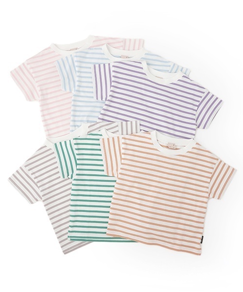 petit main（プティマイン）の「【GOODPRICE冷感】ボーダー半袖Tシャツ（Tシャツ/カットソー・キッズ・グレー/パープル/ピンク/グリーン/ライトブルー/ブラウン系その他・130cm/90cm/100cm/110cm/80ｃｍ/120cm）」の13枚目の写真