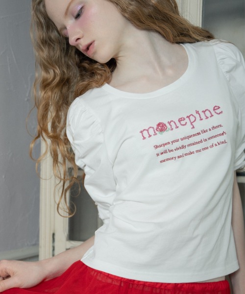 monepine(モネピネ)の「"monepine" beads logo Tee/"monepine" ビーズロゴTシャツ(Tシャツ/カットソー・レディース・ミント/ホワイト/ピンク・1/2)」の2枚目の写真