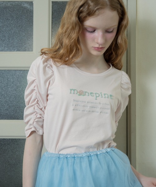monepine(モネピネ)の「"monepine" beads logo Tee/"monepine" ビーズロゴTシャツ(Tシャツ/カットソー・レディース・ミント/ホワイト/ピンク・1/2)」の1枚目の写真
