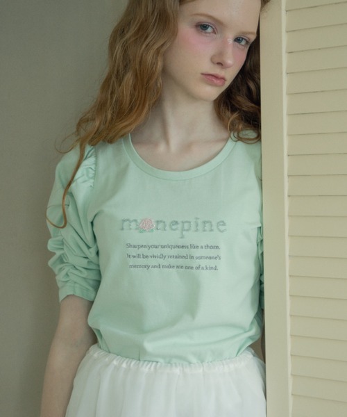 monepine(モネピネ)の「"monepine" beads logo Tee/"monepine" ビーズロゴTシャツ(Tシャツ/カットソー・レディース・ミント/ホワイト/ピンク・1/2)」の3枚目の写真