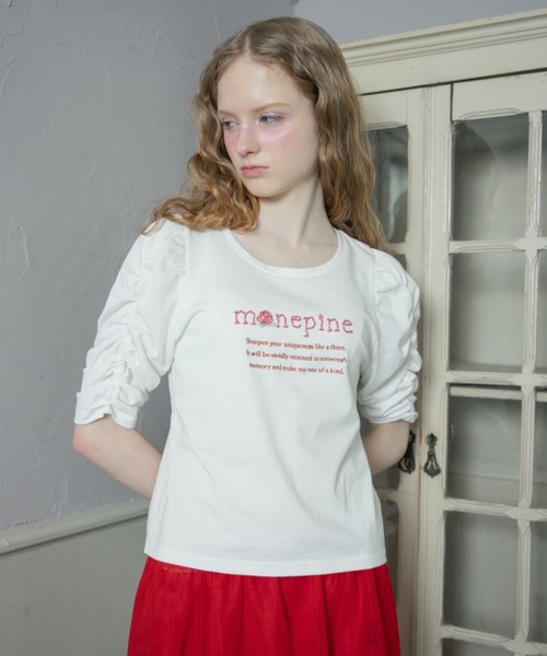 monepine(モネピネ)の「"monepine" beads logo Tee/"monepine" ビーズロゴTシャツ(Tシャツ/カットソー・レディース・ミント/ホワイト/ピンク・1/2)」の4枚目の写真