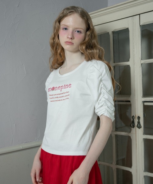 monepine(モネピネ)の「"monepine" beads logo Tee/"monepine" ビーズロゴTシャツ(Tシャツ/カットソー・レディース・ミント/ホワイト/ピンク・1/2)」の5枚目の写真