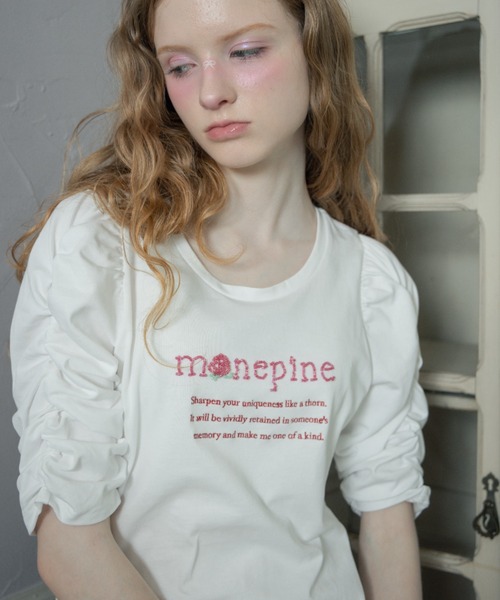 monepine(モネピネ)の「"monepine" beads logo Tee/"monepine" ビーズロゴTシャツ(Tシャツ/カットソー・レディース・ミント/ホワイト/ピンク・1/2)」の6枚目の写真