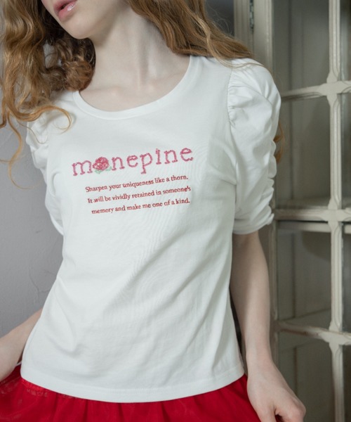 monepine(モネピネ)の「"monepine" beads logo Tee/"monepine" ビーズロゴTシャツ(Tシャツ/カットソー・レディース・ミント/ホワイト/ピンク・1/2)」の8枚目の写真