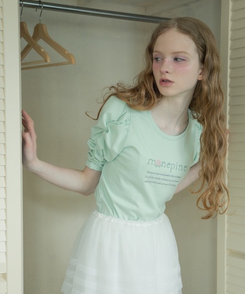 monepine(モネピネ)の「"monepine" beads logo Tee/"monepine" ビーズロゴTシャツ(Tシャツ/カットソー・レディース・ミント/ホワイト/ピンク・1/2)」の10枚目の写真