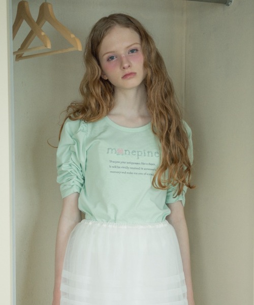 monepine(モネピネ)の「"monepine" beads logo Tee/"monepine" ビーズロゴTシャツ(Tシャツ/カットソー・レディース・ミント/ホワイト/ピンク・1/2)」の12枚目の写真