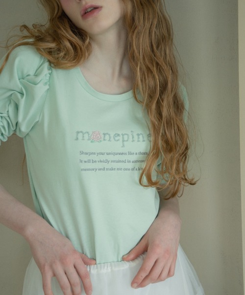 monepine(モネピネ)の「"monepine" beads logo Tee/"monepine" ビーズロゴTシャツ(Tシャツ/カットソー・レディース・ミント/ホワイト/ピンク・1/2)」の14枚目の写真