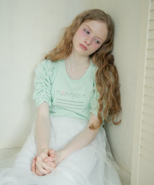 monepine(モネピネ)の「"monepine" beads logo Tee/"monepine" ビーズロゴTシャツ(Tシャツ/カットソー・レディース・ミント/ホワイト/ピンク・1/2)」の13枚目の写真