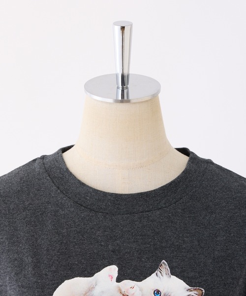 one after another NICE CLAUP(ワンアフターアナザーナイスクラップ)の「ネコ/リボンアソートショートTシャツ(Tシャツ/カットソー・レディース・ブラック/オフホワイト/チャコールグレー/ホワイト・FREE)」の8枚目の写真