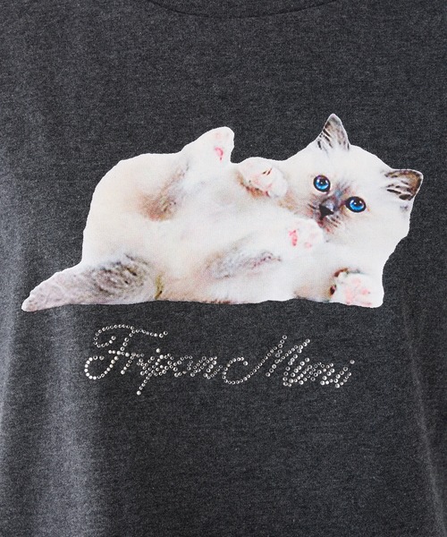 one after another NICE CLAUP(ワンアフターアナザーナイスクラップ)の「ネコ/リボンアソートショートTシャツ(Tシャツ/カットソー・レディース・ブラック/オフホワイト/チャコールグレー/ホワイト・FREE)」の9枚目の写真