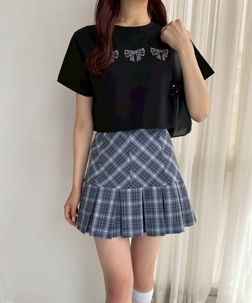 one after another NICE CLAUP(ワンアフターアナザーナイスクラップ)の「ネコ/リボンアソートショートTシャツ(Tシャツ/カットソー・レディース・ブラック/オフホワイト/チャコールグレー/ホワイト・FREE)」の13枚目の写真