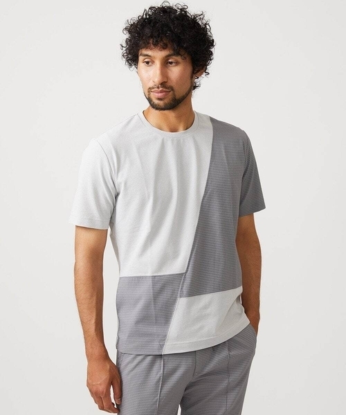 MICHEL KLEIN HOMME   （ミッシェルクランオム）の「【セットアップ】切り替えクルーネック半袖カットソー（Tシャツ/カットソー・メンズ・ブラック/ライトグレー/ネイビー・MEDIUM/LARGE/X-LARGE）」の2枚目の写真