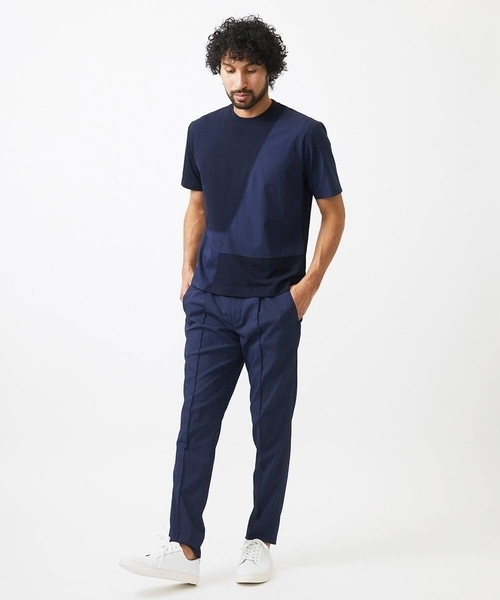 MICHEL KLEIN HOMME   （ミッシェルクランオム）の「【セットアップ】切り替えクルーネック半袖カットソー（Tシャツ/カットソー・メンズ・ブラック/ライトグレー/ネイビー・MEDIUM/LARGE/X-LARGE）」の5枚目の写真