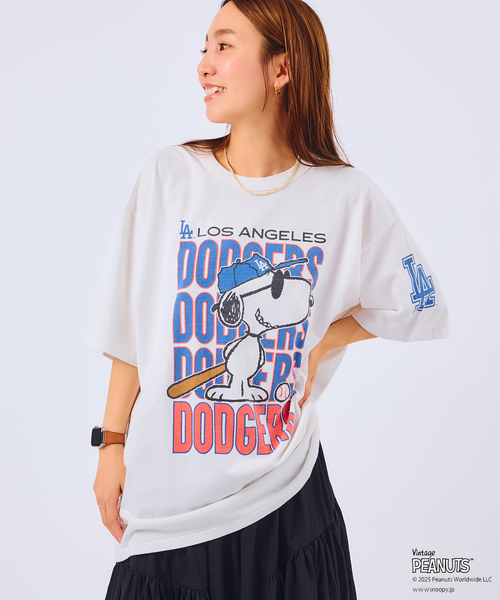 Vintage PEANUTS(ビンテージピーナッツ)の「PEANUTS 別注 MLB開幕戦 ベースボール プリントTシャツ(Tシャツ/カットソー・メンズ・ホワイト/ブラックミックス/ライトグレー・MEDIUM/LARGE)」の6枚目の写真