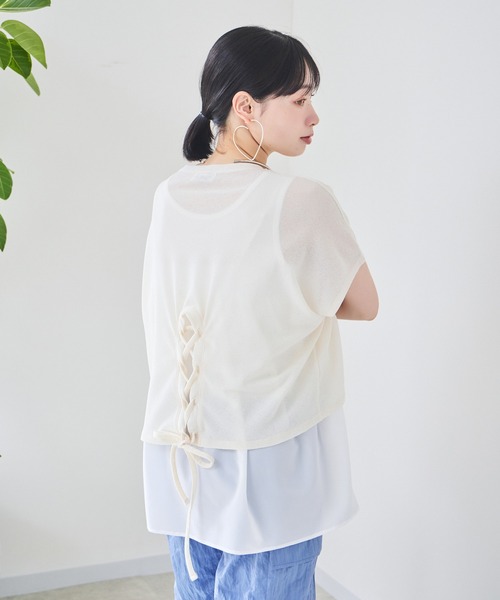 tシャツ 「KATHARINE ROSS」インナー付バックレースアッププルオーバー レディース セール】【KATHARINE ROSS】インナー付バックレースアッププル