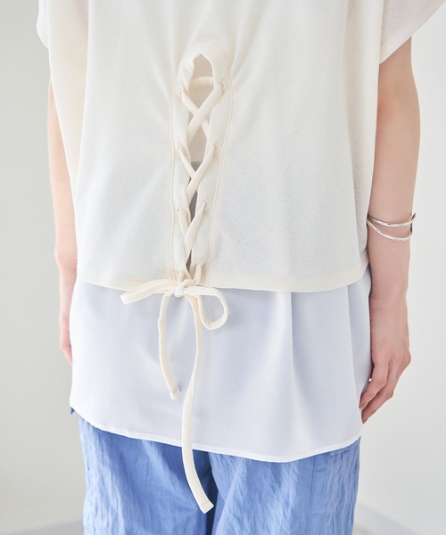 tシャツ 「KATHARINE ROSS」インナー付バックレースアッププルオーバー レディース セール】【KATHARINE ROSS】インナー付バックレースアッププル