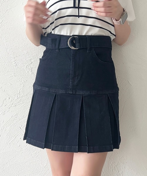 apres jour（アプレジュール）の「ハイウエストベルト付きデニムミニスカート【ZOZOTOWN限定アイテム】（デニムスカート・レディース・ネイビー・マルチサイズ）」の2枚目の写真