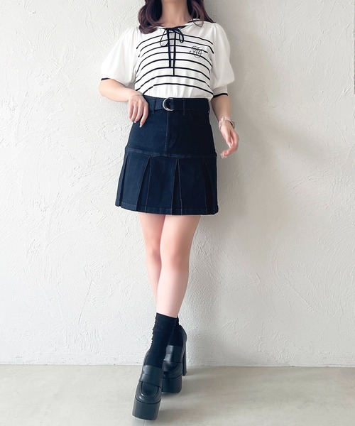 apres jour（アプレジュール）の「ハイウエストベルト付きデニムミニスカート【ZOZOTOWN限定アイテム】（デニムスカート・レディース・ネイビー・マルチサイズ）」の7枚目の写真