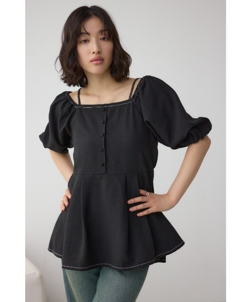 AZUL by moussy(アズールバイマウジー)の「2WAYパフスリーブ配色ペプラムブラウス(シャツ/ブラウス・レディース・アイボリー/ブラック/ピンク・FREE)」の18枚目の写真