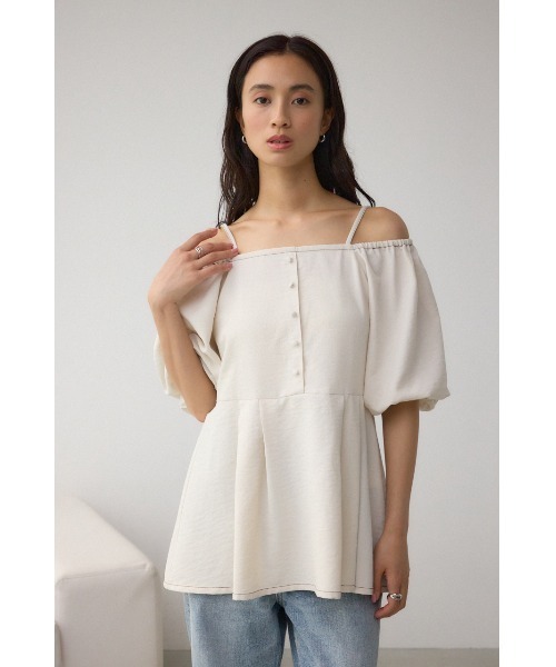 AZUL by moussy(アズールバイマウジー)の「2WAYパフスリーブ配色ペプラムブラウス(シャツ/ブラウス・レディース・アイボリー/ブラック/ピンク・FREE)」の5枚目の写真