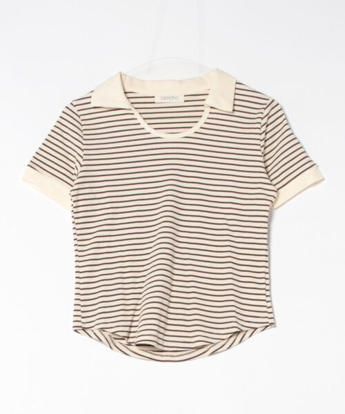 aimoha(アイモハ)の「ボーダー クルーネックTシャツ(Tシャツ/カットソー・レディース・チョコ/レッド/ベージュ/ライトグリーン/ブラック・FREE)」の4枚目の写真