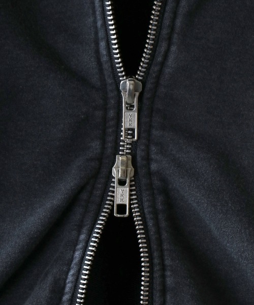 SITRY(シトリー)の「Grunge Style Sweat Hoodie/グランジ ヴィンテージライク ダブルジップ オーバーサイズ 裏毛 半袖 フルジップパーカー フーディー パーカー スウェット レディース メンズ(パーカー・メンズ・チャコール/カーキ・L/M)」の9枚目の写真