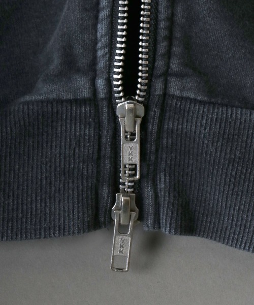 SITRY(シトリー)の「Grunge Style Sweat Hoodie/グランジ ヴィンテージライク ダブルジップ オーバーサイズ 裏毛 半袖 フルジップパーカー フーディー パーカー スウェット レディース メンズ(パーカー・メンズ・チャコール/カーキ・L/M)」の6枚目の写真