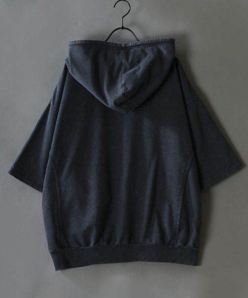 SITRY(シトリー)の「Grunge Style Sweat Hoodie/グランジ ヴィンテージライク ダブルジップ オーバーサイズ 裏毛 半袖 フルジップパーカー フーディー パーカー スウェット レディース メンズ(パーカー・メンズ・チャコール/カーキ・L/M)」の5枚目の写真