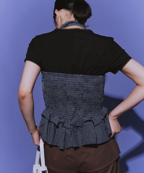 duei（デュイ）の「チョーカー付きチェックフリルベアビスチェ（チューブトップ・レディース・ホワイト/ネイビー・FREE）」の5枚目の写真