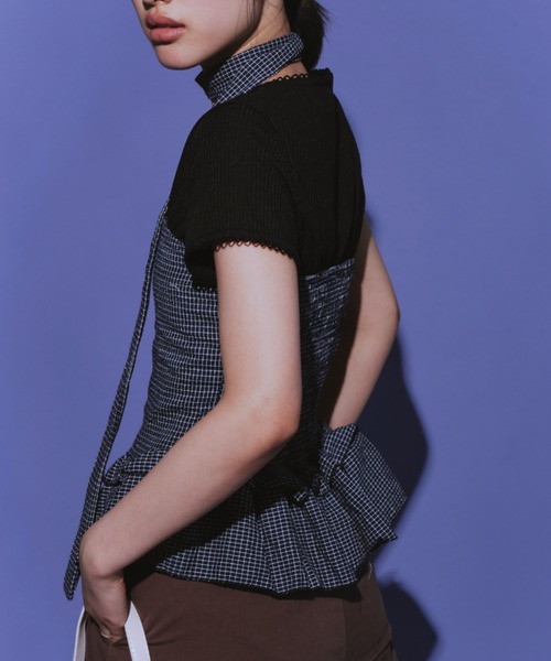 duei（デュイ）の「チョーカー付きチェックフリルベアビスチェ（チューブトップ・レディース・ホワイト/ネイビー・FREE）」の4枚目の写真