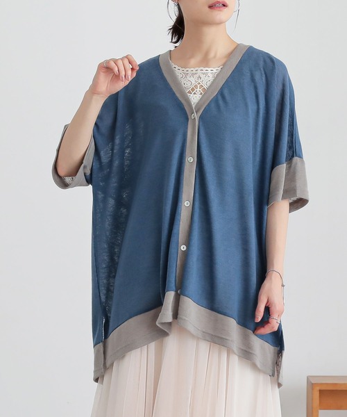 n'OrLABEL(ノアールレーベル)の「配色スラブカットソーカーディガン(カーディガン/ボレロ・レディース・ブラック/ブルー/ベージュ/グリーン・FREE)」の14枚目の写真