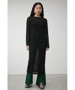 セール】Sheer Knit Polo Shirt Maxidresses/シアーニットポロ