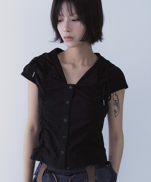 A'GEM/9 × .kom 「SETSETSET/セットセットセット」 MIDSUMMER SHIRRING HOODED SHIRT/ミッドサマー A'GEM/9 × .kom 『SETSETSET/セットセットセット』 MIDSUMMER