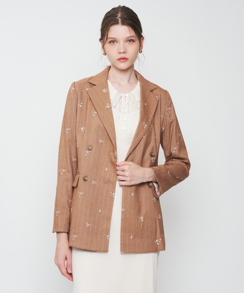 DEICY(デイシー)の「ダブルブレストフラワーストライプジャケット(テーラードジャケット・レディース・ベージュ/チャコールグレー/カーキ・FREE)」の13枚目の写真