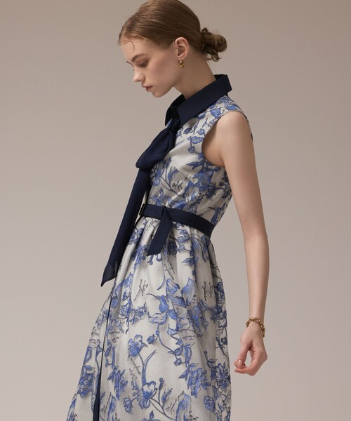 完売 フラワー刺繍ボウタイドレス グレースコンチネンタル 今季 今期 新作 フラワー刺繍ボウタイドレス / GRACE CONTINENTAL | GRACE CONTINENTAL