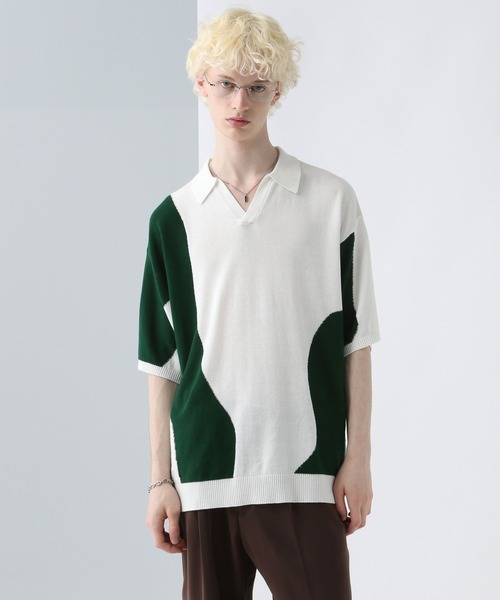 HARE(ハレ)の「ウェーブハイショクニットポロ(HARE)(ニット/セーター・メンズ・ブラック系その他/ホワイト系その他・FREE)」の3枚目の写真