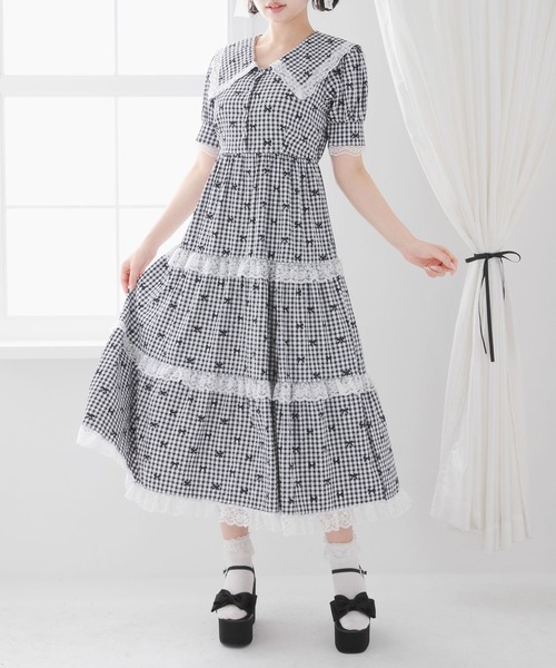 DearMyLoveRose(ディアマイラブローズ)の「選べる柄ティアードレースワンピース【大きいサイズ有り】(ワンピース・レディース・ベビーピンク/ブラック/チェック・3L/LL/LARGE/MEDIUM)」の1枚目の写真