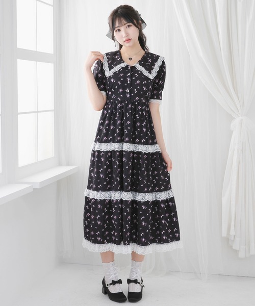 DearMyLoveRose(ディアマイラブローズ)の「選べる柄ティアードレースワンピース【大きいサイズ有り】(ワンピース・レディース・ベビーピンク/ブラック/チェック・3L/LL/LARGE/MEDIUM)」の2枚目の写真